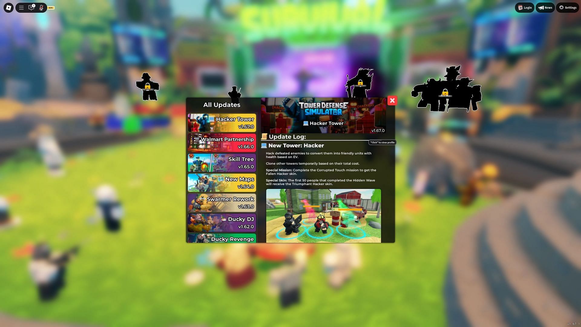 A screenshot of the latest patch note in Tower Defense Simulator (Image via Roblox)